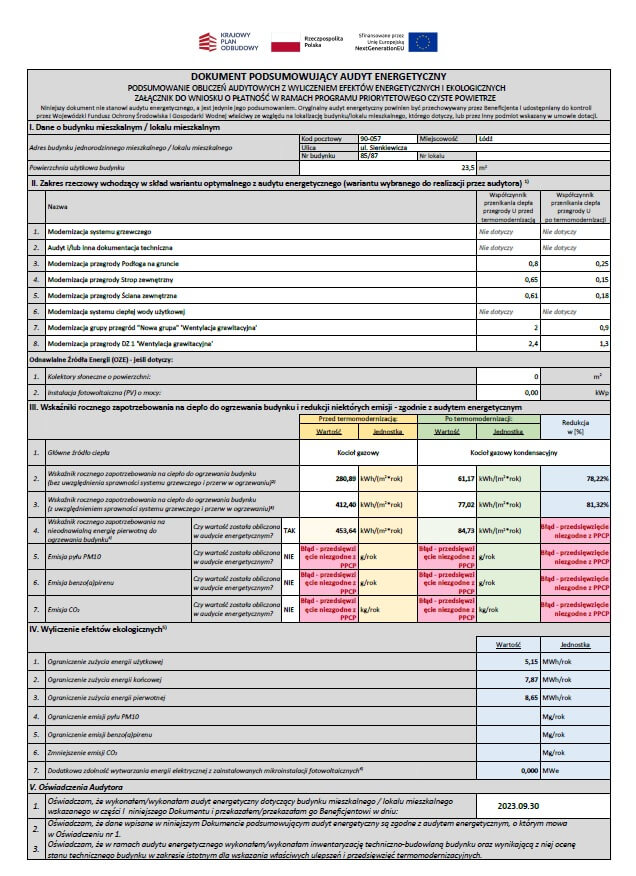 Audyt energetyczny- wzór wyglądu