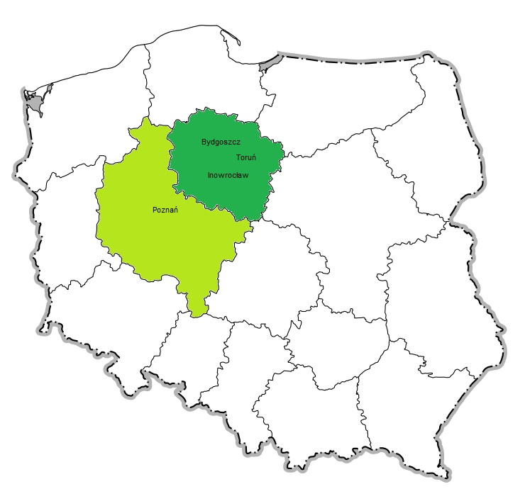 Mapa polski z dwoma województ3wami na zielono